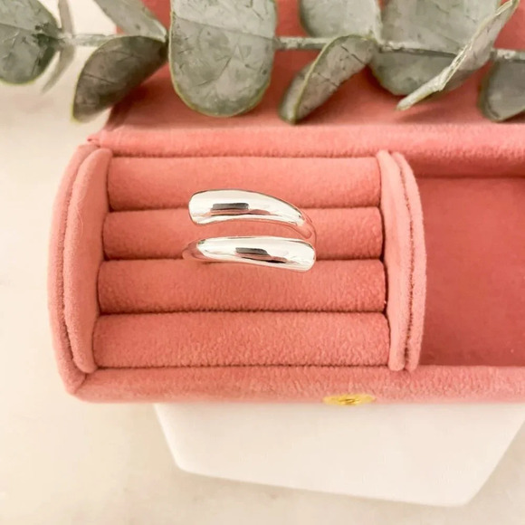 925 Sterling Silver Double Bar Ring Minimalist Chunky Bar Ring Wrap Ring - Picture 6 of 10